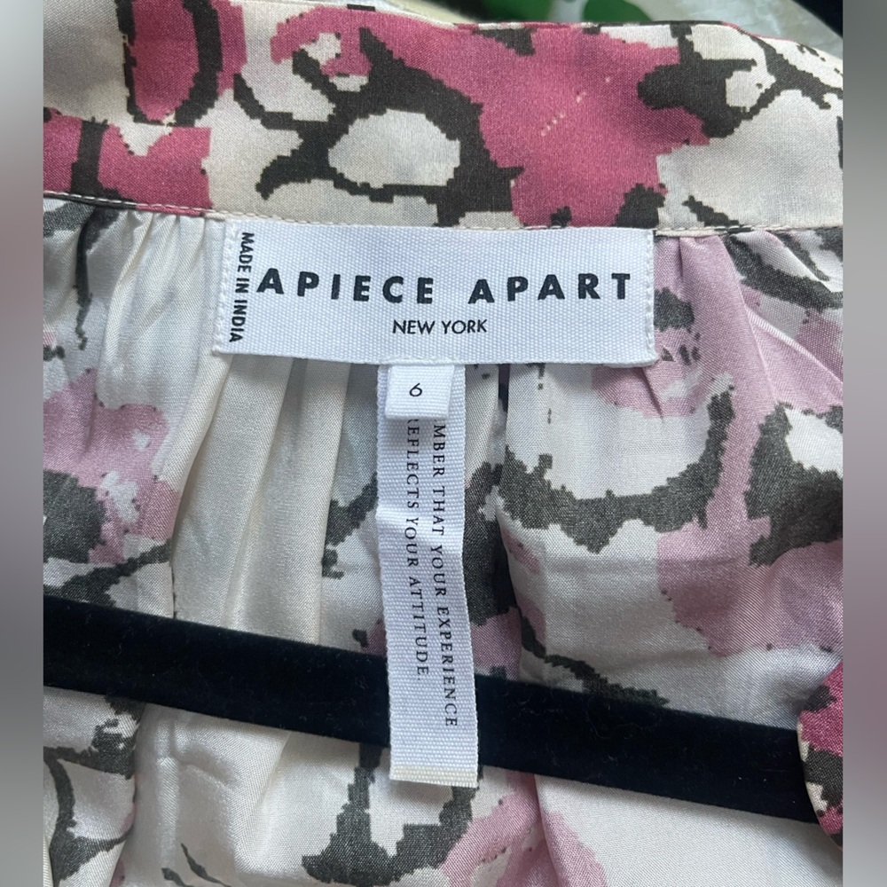 Apiece Apart Silk Floral Midi Dress Size 6 Boho 3/4 Sleeve Abstract Art  $695 - Picture 6 of 7
